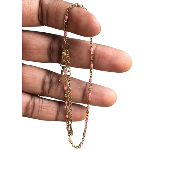 Womens Steel Ankle Bracelet Pink Accents Beach Wear Fashion Jewelry Boho Chic - Picture 2 of 10